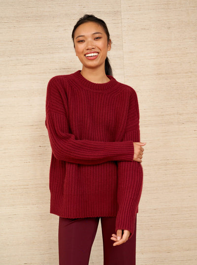 This is it. This is your everyday, never-without, take-with-you-everywhere sweater that will always have your back. Deliciously ribbed cashmere in a loose crewneck silhouette means you need one in every color for tous les jours.
