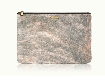 Gigi Uber Haircalf Clutch  Hickory and Tweed  New