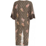 Kimono in sky print w. lurex and tied closing - Grey plum