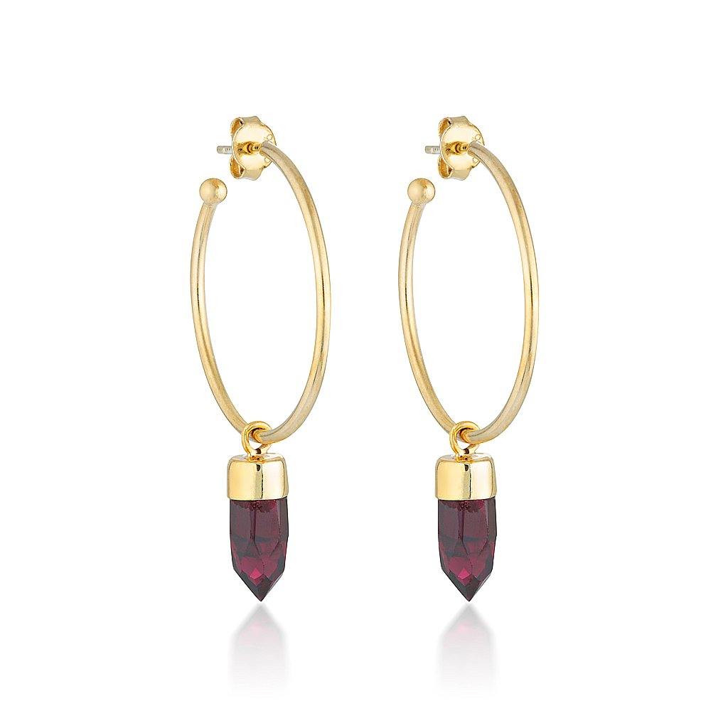 Gold Gemstone Gypsy Hoops - Garnet