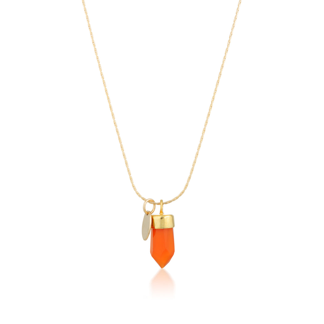 Stone And Tag Necklace Gold Carnelian