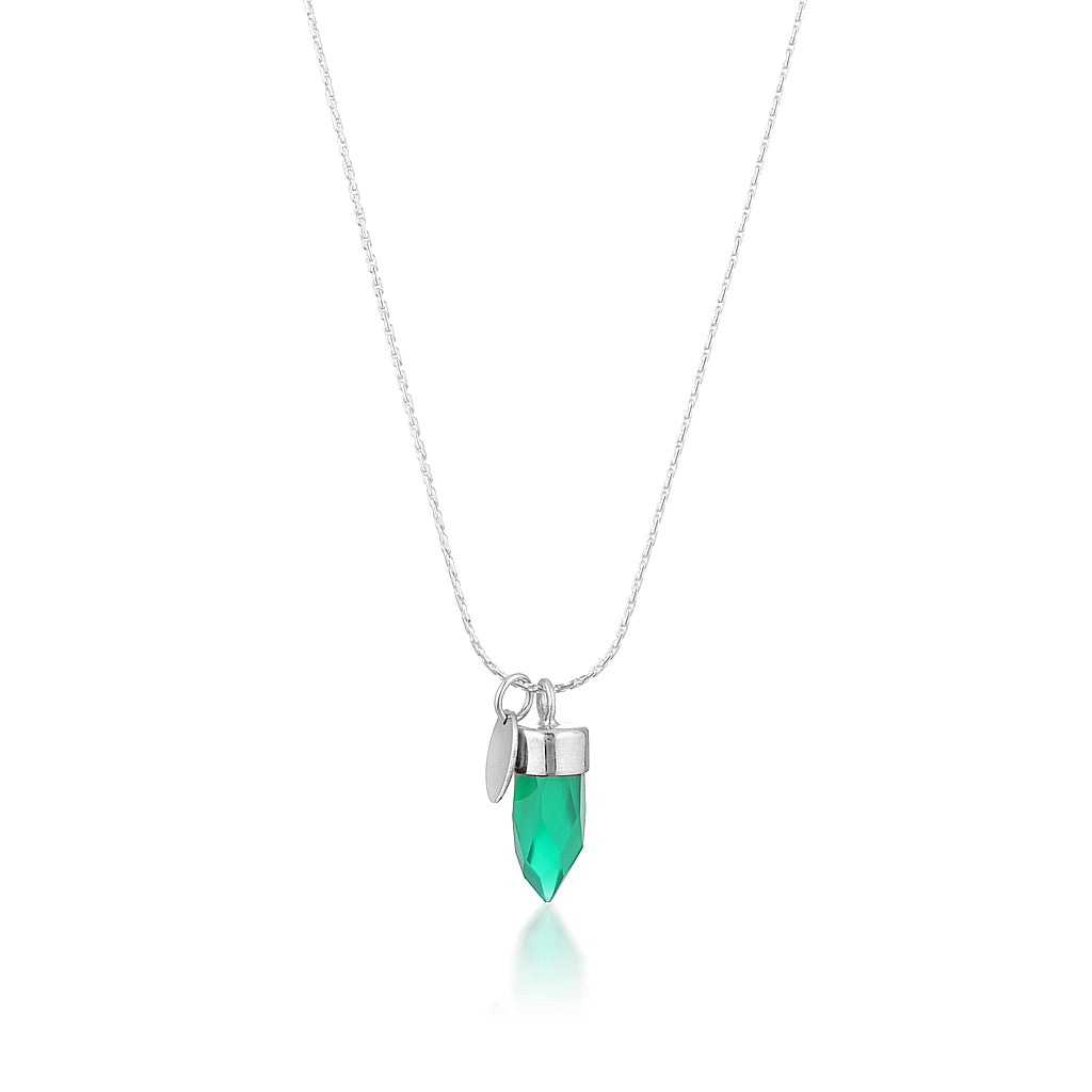 Stone And Tag Necklace Silver Green Onyx