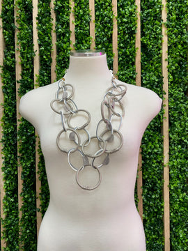 Silver White Interlocking Circles Long Necklace