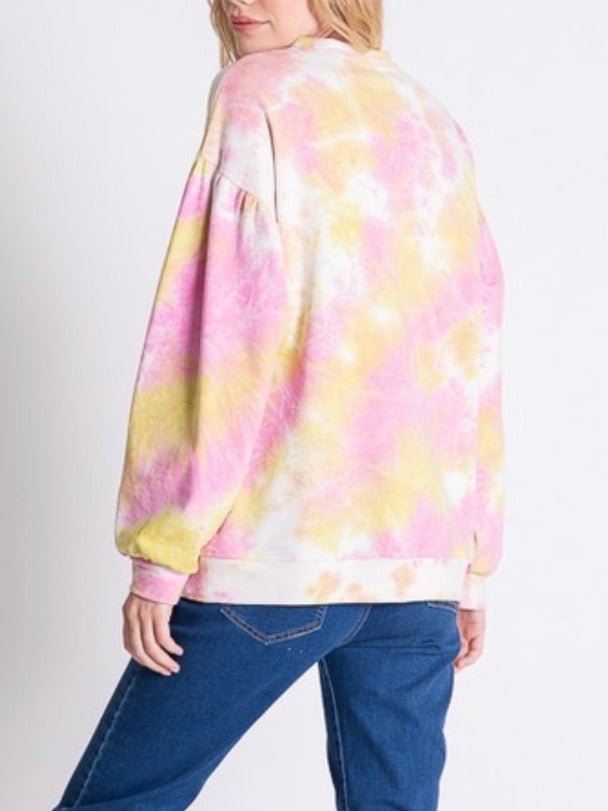 tie dye puff sleeve sweater