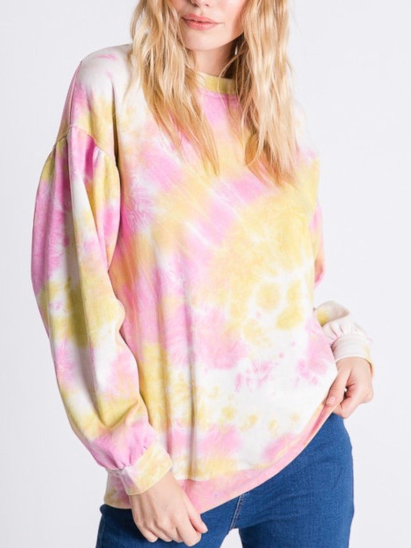 tie dye puff sleeve sweater