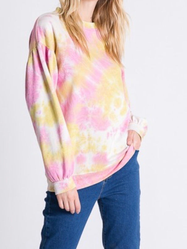 tie dye puff sleeve sweater