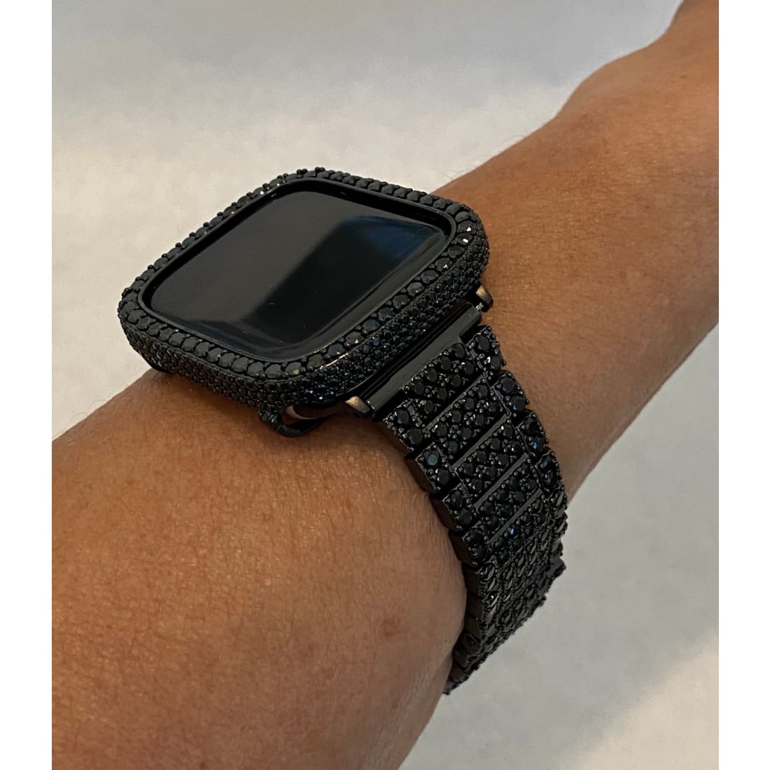 Black on Black Apple Watch Band & or 2.5 mm Lab Diamonds Case