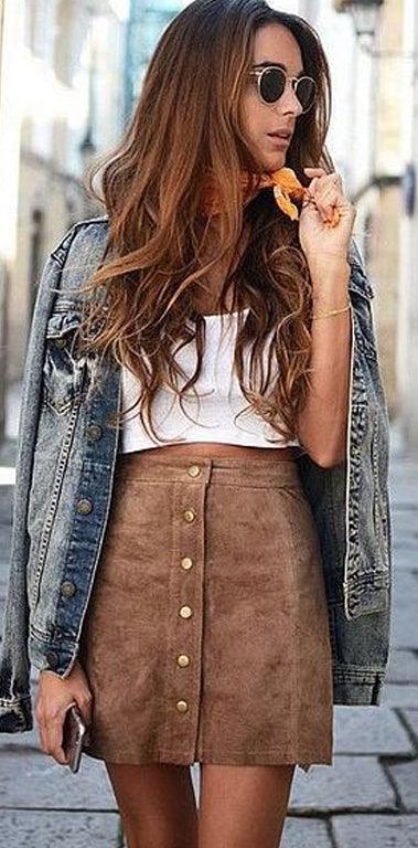 BUTTON-UP SUEDE MINI SKIRT