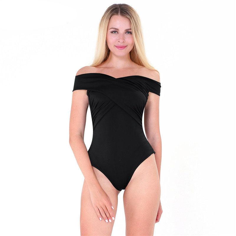 Criss Cross Bodysuit - Black Ribbed – French 75 Boutique