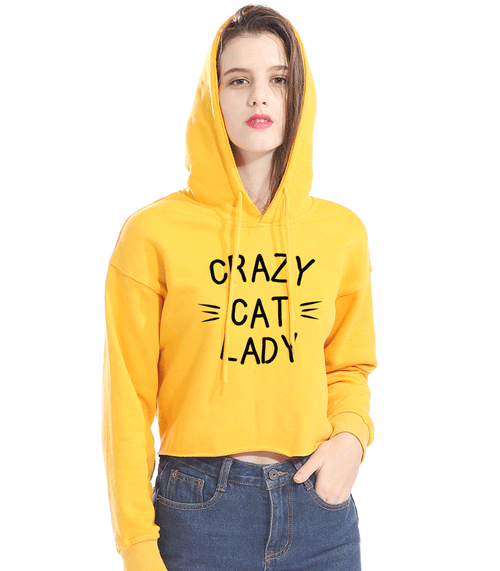 CROPPED CRAZY CAT LADY HOODIE
