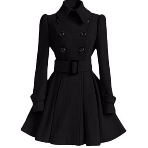 DOUBLE-BREASTED WOMENS BELTED PEACOATS