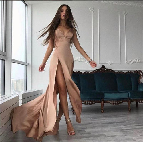 DUAL HIGH SLIT EVENING GOWN