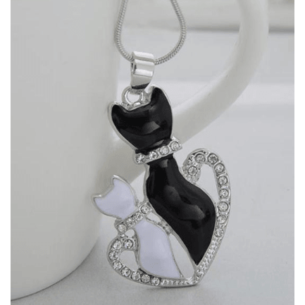 EBONY & IVORY MOMMA CAT WITH HER BABY NECKLACE