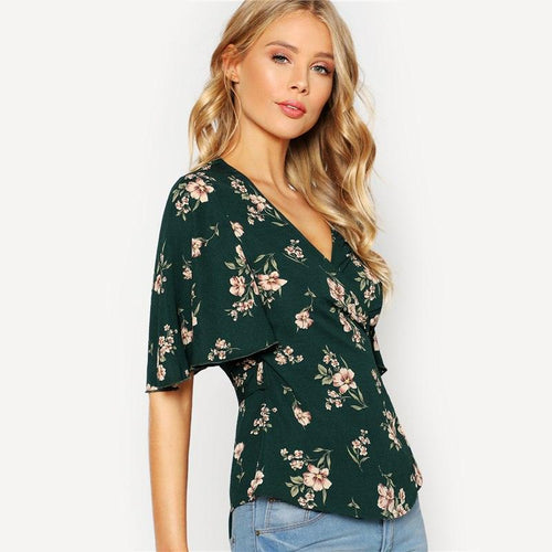 FLORAL BOUQUET WRAP TOP