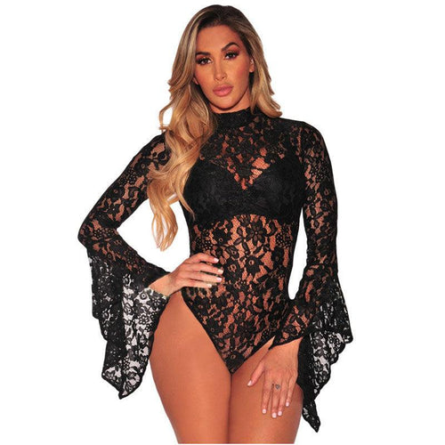 FLORAL LACE FLARE SLEEVE BODYSUIT