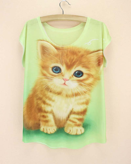 FLOWING 3D KITTY CAT TEE