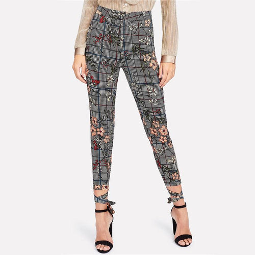 HOLLY’S HOUNDSTOOTH FLORAL ANKLE PANTS