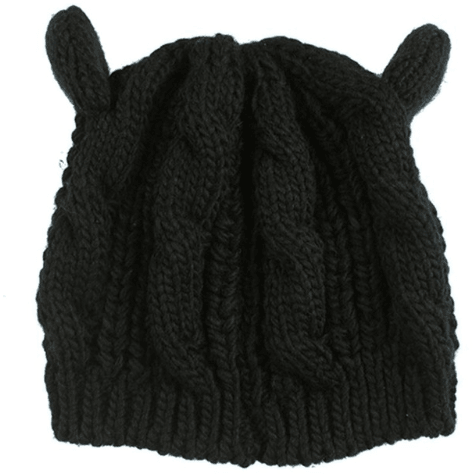 KNITTED WOOL CAT EARS BEANIE CAP