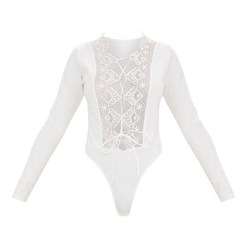 LONG SLEEVE LACE CROTCHET LACE-UP BODYSUIT