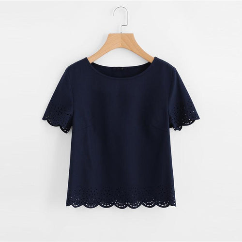 NAVY NIGHTS SCALLOPED TOP