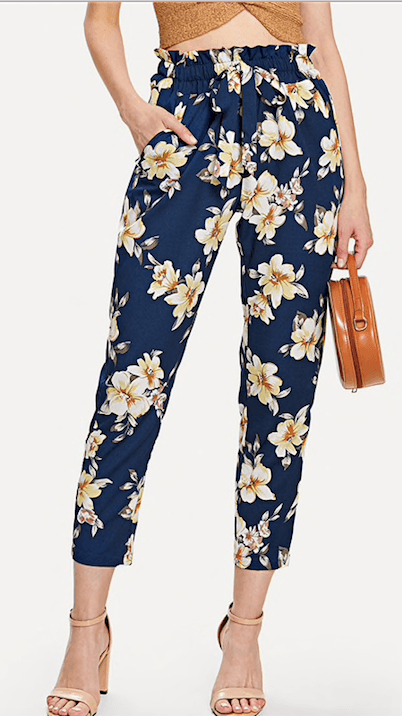 NEEVA NAVY FLORAL ANKLE PANTS