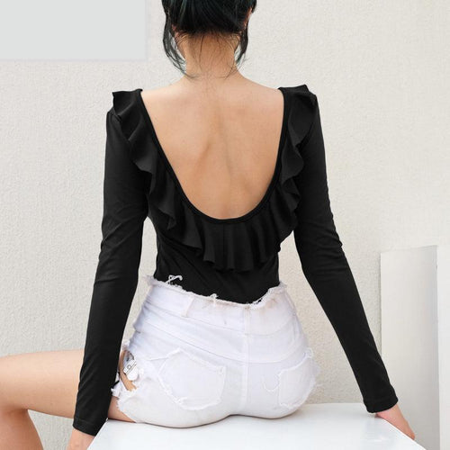 RAE’S RUFFLE BACKLESS BODYSUIT