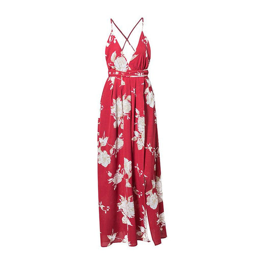 RED FLORAL MAXI WRAP DRESS
