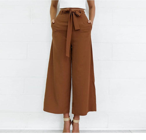 SASH BOW WIDE LEG ANKLE PANTS