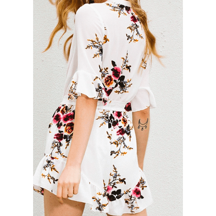 THE WRAP IT UP CHIFFON FLORAL ROMPER