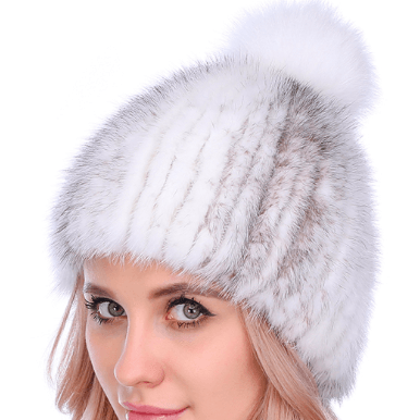 THICK MINK FUR HAT WITH FOX FUR TRIM