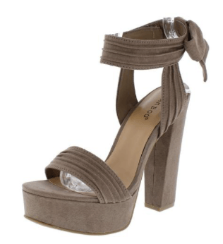 TOURNAMENT TAUPE PIN TUCK OPEN TOE ANKLE TIE HEEL