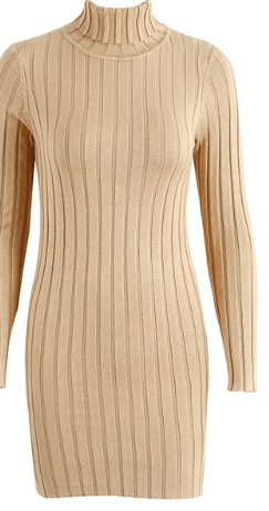 TURTLENECK RIBBED SWEATER DRESS