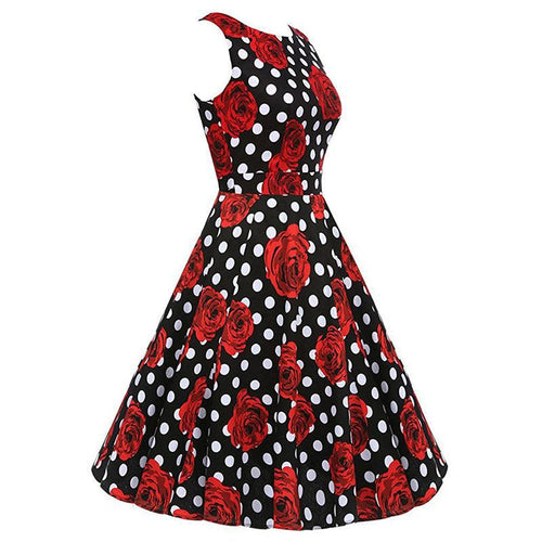 VINTAGE ROSE & POLKA DOT SWING DRESS