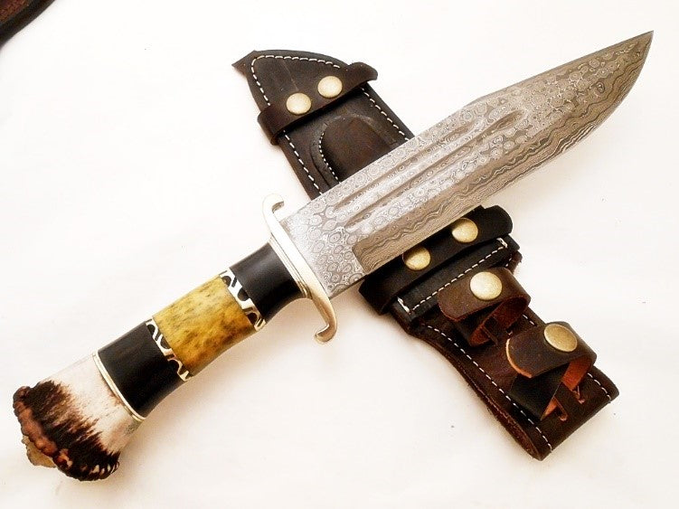 bowie-knife-high-carbon-damascus-steel-blade-hunting-knife-4