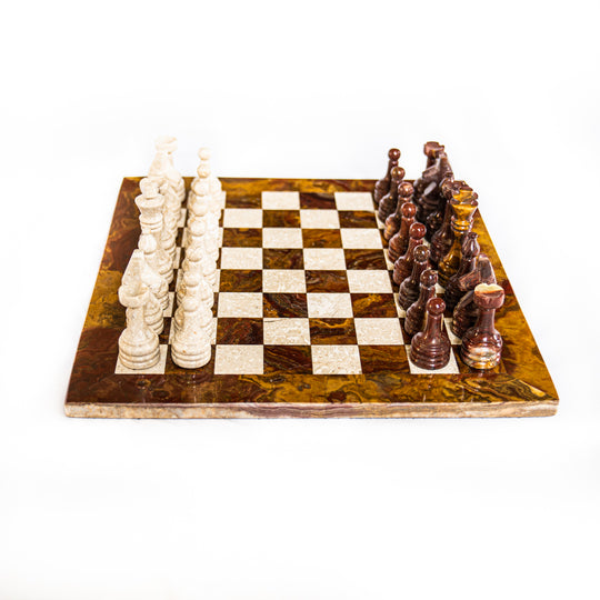 House of Hauteville Chess Set and Board Combo - Antique White and Black  Marble