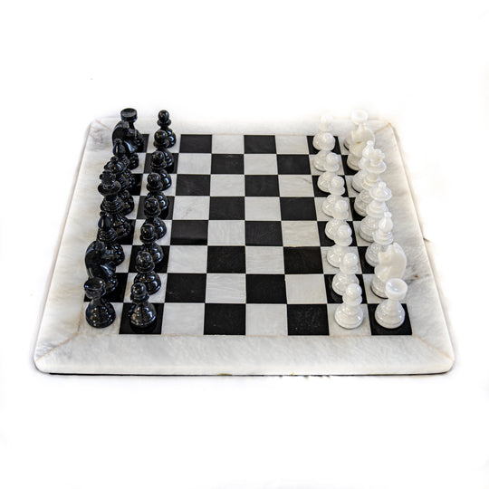 Black and White Marble Stone Chess Pieces & Board Set – royalchessmall