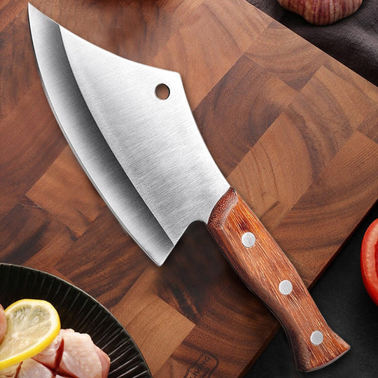 10 Chef Cleaver Knife with Bone & Wood Handle, Carbon Steel Meat