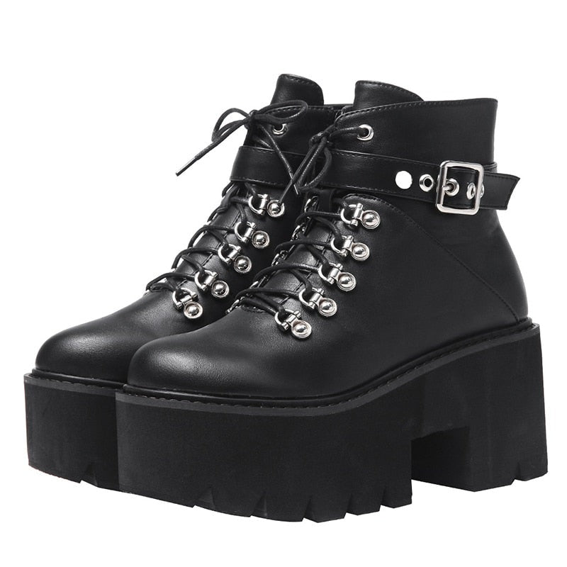 Chunky Lace-up Black Gothic Boots - Winter Boots – Battling Blades