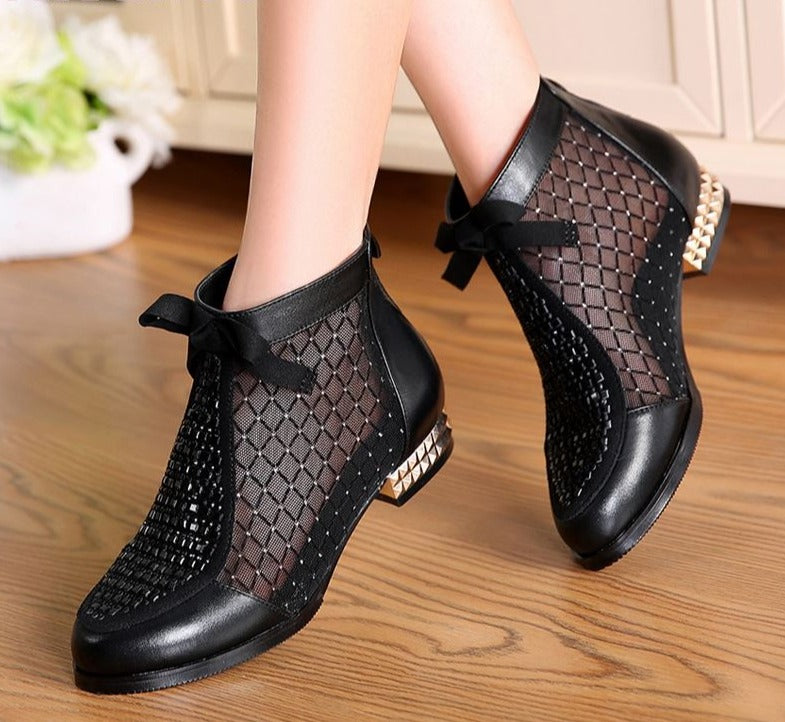 hollow-mesh-bow-boots-ankle-boots