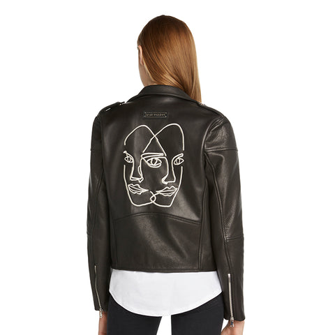 Saint Philippe Womens Leather Biker Jacket Three Eyes