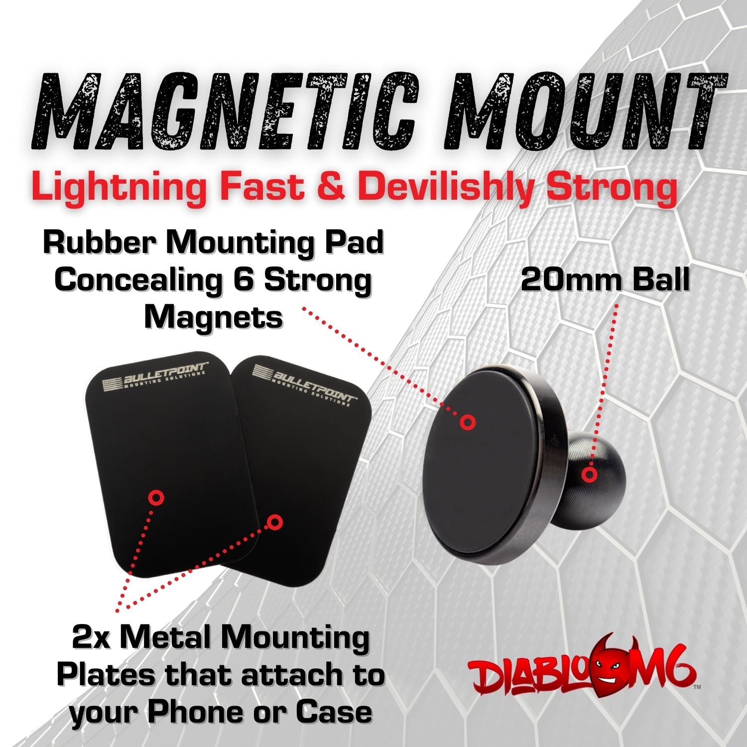 Carbon Fiber/Kevlar Arm and DiabloM6 Magnetic Phone Mount Holder Combo -  Bulletpoint Mounting Solutions