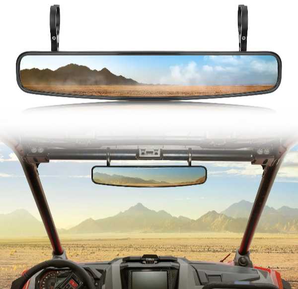 A UTV with a Kemimoto’s center rearview mirror