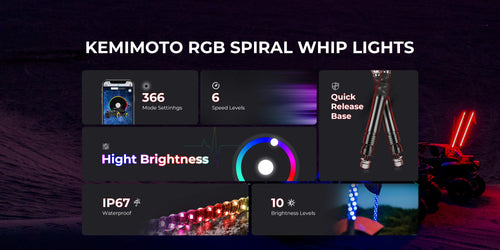 Kemimoto UTV ATV RGB Whip Lights