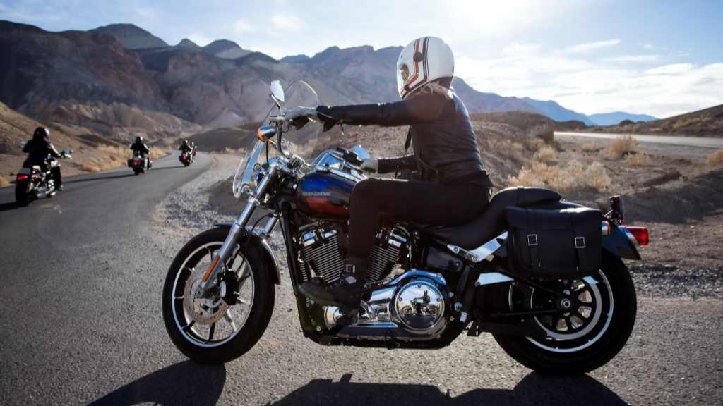 Friends riding Harley-Davidson motorcycles together