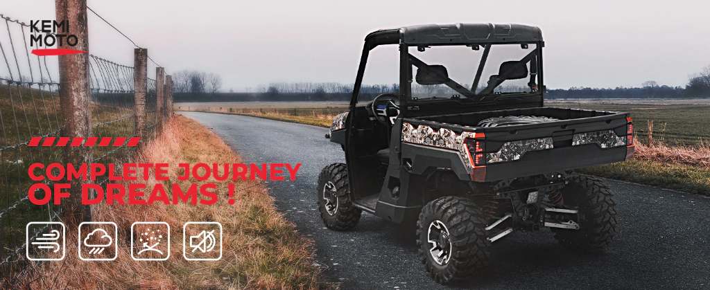 Kemimoto's UTV windshields protect against dirt and dust on muddy trails