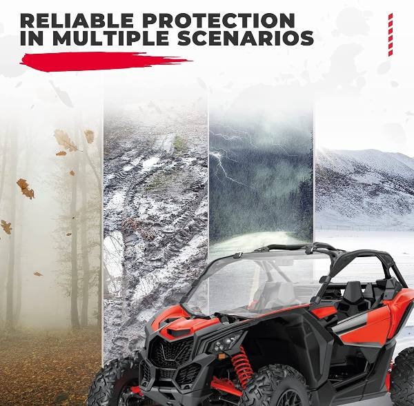Kemimoto's full windshield for the Can-Am Maverick X3 offers protection against dust, leaves, and snow