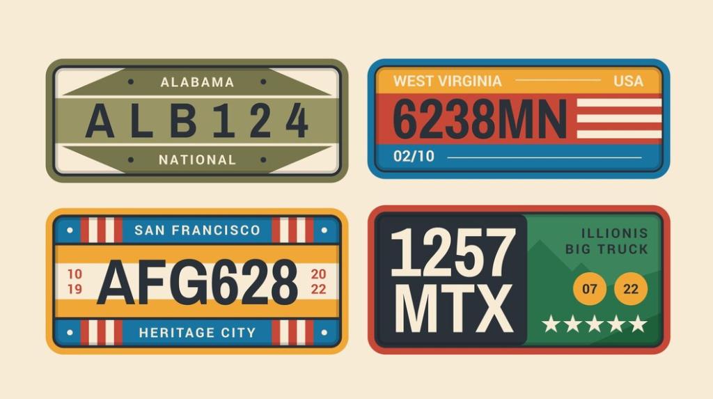 License plate set in flat design