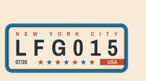 New York license plate with registration on the bottom of the plate