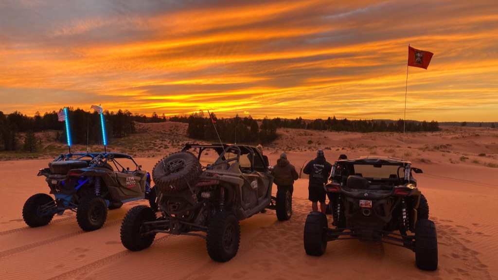 TV off-road party and beautiful sunset