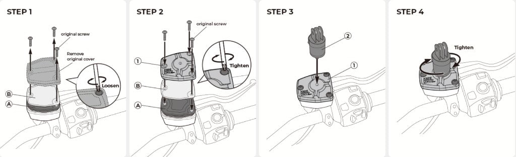 The steps for attaching the Kemimoto gopro motorcycle handlebar mount on a motorcycle